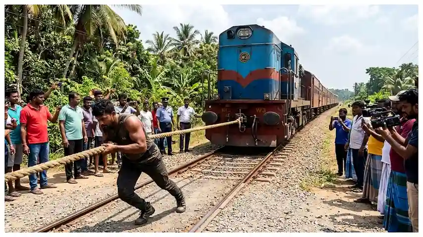 600 டன் ரயிலை கயிற்றால் இழுத்த 'சூப்பர் மனிதன்'