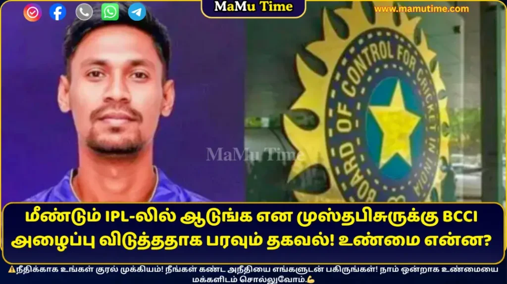 மீண்டும் IPL-லில் ஆடுங்க என முஸ்தபிசுருக்கு BCCI அழைப்பு விடுத்ததாக பரவும் தகவல்!