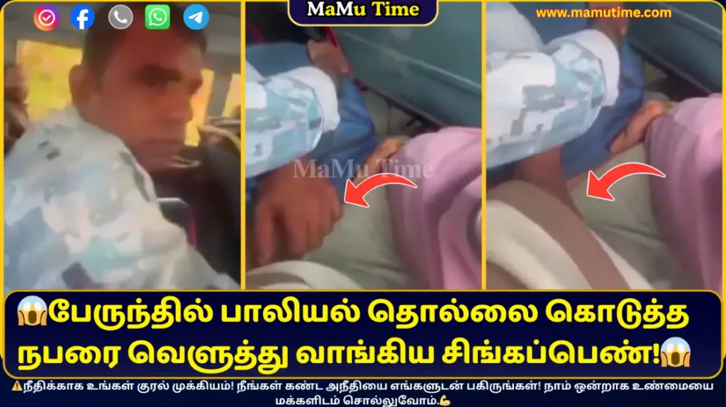 பேருந்தில் பாலியல் தொல்லை கொடுத்த நபரை வெளுத்து வாங்கிய சிங்கப்பெண்!
